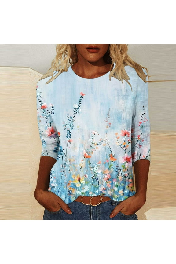 Womens 3/4 Sleeve Shirts Womens Plus Size Tops Dressy Casual Button down Womens Spring Summer Tops for 2025 T Shirts for Women Loose Fit Graphic reorder