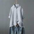 thumbnail image 1 of Womens 3/4 Sleeve Shirts Plus Size S-5X Button-Down Collared Cotton Linen Blouses Cute Casual Loose Solid Ruffle Hem Basic Comfort Tops, 1 of 6
