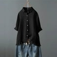 thumbnail image 1 of Womens 3/4 Sleeve Shirts Plus Size S-5X Button-Down Collared Cotton Linen Blouses Cute Casual Loose Solid Ruffle Hem Basic Comfort Tops, 1 of 6