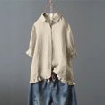 thumbnail image 1 of Womens 3/4 Sleeve Shirts Plus Size S-5X Button-Down Collared Cotton Linen Blouses Cute Casual Loose Solid Ruffle Hem Basic Comfort Tops, 1 of 6