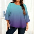 thumbnail image 1 of Womens 3/4 Sleeve Summer Tops Gradient Color Crew Neck T Shirts Loose Fitting Casual Blouse Plus Size Tops for Curvy Women, 1 of 6