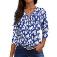 thumbnail image 1 of Womens 3/4 Sleeve Summer Tops Henley Neck Floral Shirts Loose Casual Half Sleeve Tshirts with Pocket, 1 of 4