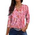 thumbnail image 1 of Womens 3/4 Sleeve Summer Tops Henley Neck Floral Shirts Loose Casual Half Sleeve Tshirts with Pocket, 1 of 4