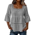 thumbnail image 1 of Womens 3/4 Sleeve Summer Tops Ladies Boho Summer Tops Elegant Loose Fit Top Professional Blouses for Women Daily T Shirts Square Neck Work Tees Cute Tunic Tee Gray XL, 1 of 7
