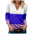 thumbnail image 1 of Womens 3/4 Sleeve T-Shirt Tops V-Neck Casual Striped Print Color Block Loose Trendy Fall Tunic Blouse Tops,Purple 2,S, 1 of 5