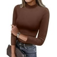 thumbnail image 1 of Womens 3/4 Sleeve T-Shirts Basic Tops 2025 Fall Fashion Outfits Going Out Winter Clothes Brown L, 1 of 3