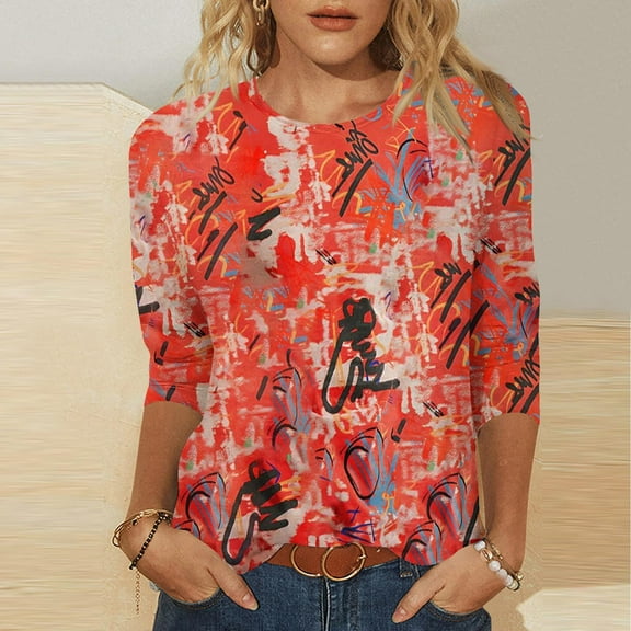 Womens 3/4 Sleeve T Shirts Loose Fit Womens Spring Tops Dressy Casual Petite T Shirts Cotton for Women Oversized Tshirts for Women made in
