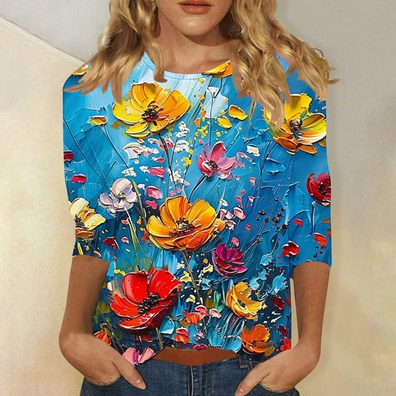 Womens 3/4 Sleeve T Shirts V Neck Womens Summer Shirts 2025 Womens T Shirts Cotton Loose Fit Cotton Printed Tshirts for Women orders placed by me