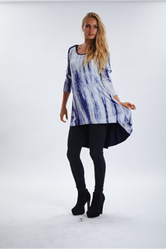 Womens 3/4 Sleeve Tie-Dye Hi-Low Loose Tunic Blouse.