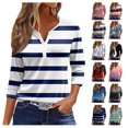 thumbnail image 1 of Womens 3/4 Sleeve Tops 2025 Spring Print Round Neck Shirts Loose Fit Three Quarter Sleeve Tshirts Casual Loose Fit Henley Neck Tunic Tops, 1 of 6
