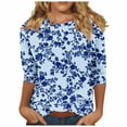 thumbnail image 1 of Womens 3/4 Sleeve Tops 2025 Summer Print Round Neck Tunic Blouses Loose Relaxed Fit Tee Shirts Plus Size Blouses Dressy Casual Going Out Workout Costume, 1 of 5