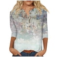 thumbnail image 1 of Womens 3/4 Sleeve Tops and Blouses Cotton Blend Summer Floral All Over Print Summer Tops for Women 2023 Crewneck Slim Fit Half Sleeve Graphic Tees for Women Trendy Spring Blouses and Tops, 1 of 5