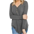 thumbnail image 1 of Womens 3/4 Sleeve Tops Blouses Fall Women Shirts Clearance Under $10 Fall Button Irregular Long Sleeve V Neck Blouses Shirts, 1 of 6