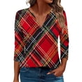 thumbnail image 1 of Womens 3/4 Sleeve Tops and Blouses Spring Tops for Women Women's Fashion Boho Shirts Floral Printed T-Shirt 3/4 Sleeves Blouse V-Neck Casual Tops Red XL, 1 of 5
