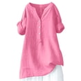 thumbnail image 1 of Womens 3/4 Sleeve Tops and Blouses Womens Casual Tops Business Casual Outfits Work Tees Plus Size Dressy Tops Cotton Tunic Blouses for Women Womens Linen Tunic Tops Pink L, 1 of 9
