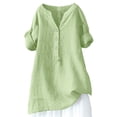 thumbnail image 1 of Womens 3/4 Sleeve Tops and Blouses Womens Linen Tunic Tops Linen Tops for Women Peasant Tops for Women Women's Gauze Tops Business Casual Outfits Vintage Tunic Green 4XL, 1 of 9