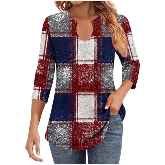 Womens 3/4 Sleeve Tops Business Casual Blouses V Neck Pleated Shirts Peasant Tunic Tops Dressy Casual Work Outfits