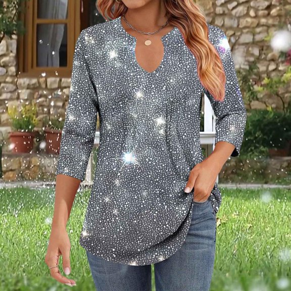 Womens 3/4 Sleeve Tops Business Casual Blouses V Neck Pleated Shirts Peasant Tunic Tops Dressy Casual Work Outfits