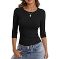 thumbnail image 1 of Womens 3/4 Sleeve Tops Casual Slim Fit Boat Neck T-Shirts Basic Spring Summer Tees XL, 1 of 6