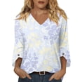 thumbnail image 1 of Womens 3/4 Sleeve Tops Classic V Neck Floral Shirts Dressy Casual Baggy Blouses Summer Fashion Clothing, 1 of 6