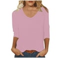 thumbnail image 1 of Womens 3/4 Sleeve Tops Sale, Casual V Neck T Shirts for Women Summer Spring Fall Plus Size Lounge Tees (M, Pink), 1 of 4