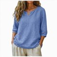 thumbnail image 1 of Womens 3/4 Sleeve Tops Cotton Linen Shirts Embroidered V Neck Boho Blouses Loose Fit Dressy Casual Tunic Top, 1 of 6