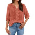 thumbnail image 1 of Womens 3/4 Sleeve Tops Cotton Linen Shirts Embroidered V Neck Button Boho Blouses Loose Fit Dressy Casual Tunic Top, 1 of 7