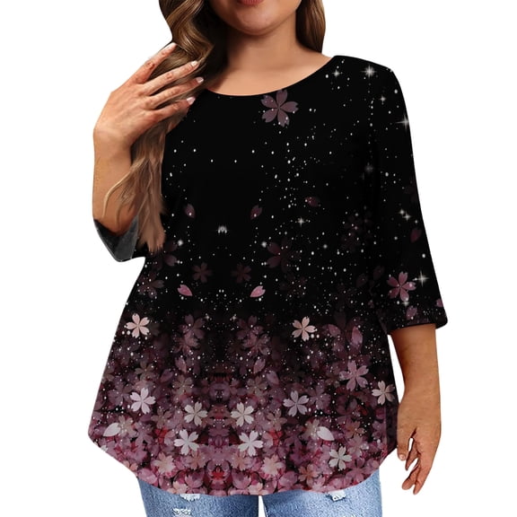 Womens 3/4 Sleeve Tops, Crew Neck Sweatshirts Women Summer Tops Plus Size Business Casual Shirts Dark Purple 3XL
