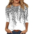 thumbnail image 1 of Womens 3/4 Sleeve Tops Cute Leaf Print Graphic Tees Casual Round Neck Blouses Plus Size Basic Pullover Soft Lightweight Tunic Spring Summer 2026 Black S, 1 of 5