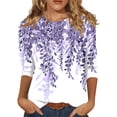 thumbnail image 1 of Womens 3/4 Sleeve Tops Cute Leaf Print Graphic Tees Casual Round Neck Blouses Plus Size Basic Pullover Soft Lightweight Tunic Spring Summer 2026 Light Purple L, 1 of 5