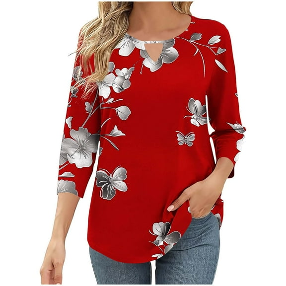SHE IS Womens 3/4 Sleeve Tops, Fall Long Sleeve Shirts for Women Long Sleeve Tunic Tops for Women Lace Blouses for Women Dressy Elegant Oversized Graphic Tees for Women Plus Size