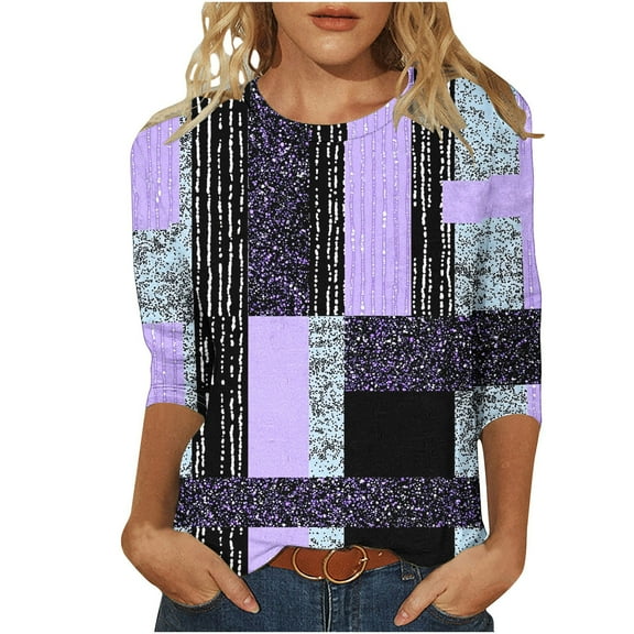 SHE IS Womens 3/4 Sleeve Tops, Fall Shirts for Women Plus Size Cute Long Sleeve Tops for Women Dressy Casual Womens Blouses Dressy Casual 3/4 Sleeve Womens Graphic Tees Trendy