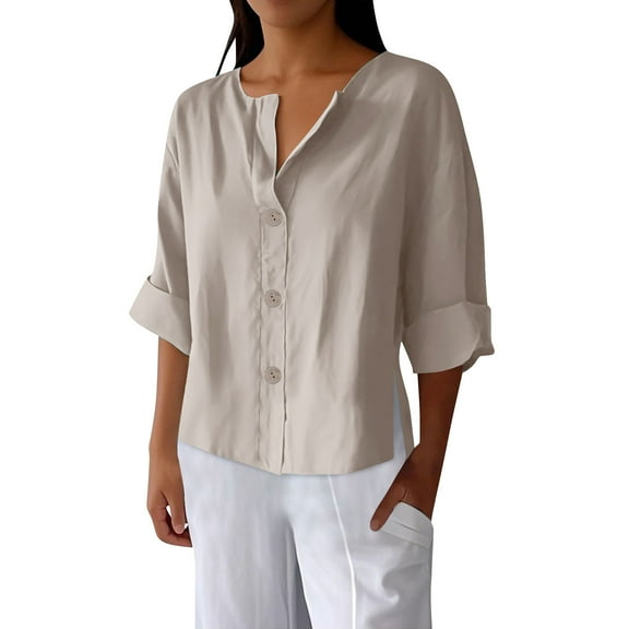 SHE IS Womens 3/4 Sleeve Tops, Fall Shirts Women Trendy Classy Long Womens Crop Tops Dressy Blouses for Women Business Casual Cotton Tunics for Women 2025 Plus Size 3x