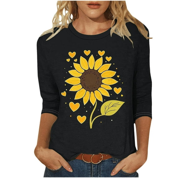 SHE IS Womens 3/4 Sleeve Tops, Fall Shirts Women Trendy and Cute Tops Workout Tops for Women Long Sleeve Zip V Neck Blouses for Women Casual Womens Tunics Casual Fall Length