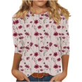 thumbnail image 1 of SHE IS Womens 3/4 Sleeve Tops, Fall Shirts Women Trendy and Warm Womens Crop Tops with Built in Bra Red Womens Blouse Long Sleeve Basic Tees for Women, 1 of 4