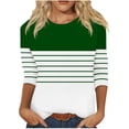 thumbnail image 1 of Womens 3/4 Sleeve Tops Fashion Striped T Shirts Crew Neck Color Block Casual Fall Basic Tees Graphic Tshirts (L, Green 03), 1 of 5
