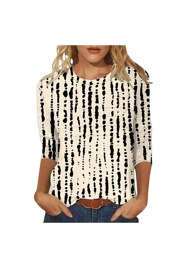 Womens 3/4 Sleeve Tops, Floral Shirts for Women Dressy Casual Fall Graphic Tops for Women 2025 Trendy Long Sleeve Blouses for Women Dressy Petite Basic Tees for Women Cotton Pack