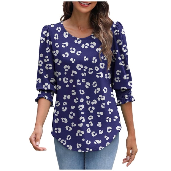 SHE IS Womens 3/4 Sleeve Tops, Floral Shirts for Women Trendy Womens Long Sleeve Blouse White Blouse for Women 3/4 Sleeve Ladies Tunic Tops for Leggings