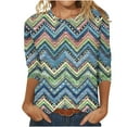 thumbnail image 1 of Womens 3/4 Sleeve Tops Geometric Printed Crew Neck T Shirts Summer Fall Casual Basic Tees Plus Size Tshirts (S, Blue 01), 1 of 5