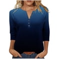 thumbnail image 1 of Womens 3/4 Sleeve Tops Gradient Color Tee Shirt Loose Fit V Neck Button up Pullover T-shirts Casual Fall Clothes (3XL, Navy), 1 of 7