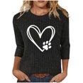thumbnail image 1 of Womens 3/4 Sleeve Tops Hearts Floral Printed Graphic Base Tee Shirts Crew Neck Casual Spring Fall Summer Tshirts (XL, Black-Heart), 1 of 6
