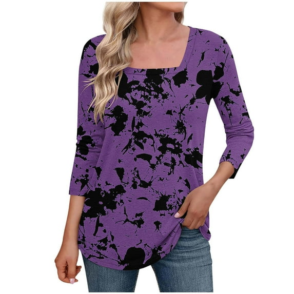 SHE IS Womens 3/4 Sleeve Tops, Long Sleeve Blouses for Women Dressy Fashion Tops for Women Trendy Dressy Blouses for Women Plus Size Ladies Tunic Tops for Leggings