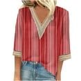 thumbnail image 1 of SHE IS Womens 3/4 Sleeve Tops, Long Sleeve Shirts for Women Black Womens Tops Black and White Stripe Lace Blouses for Women Dressy Casual Sexy Womens Tunic Tops Dressy Casual Boho, 1 of 4