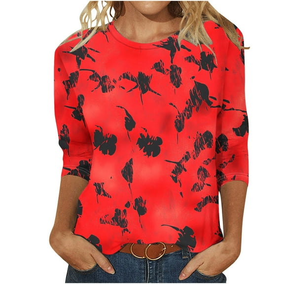 SHE IS Womens 3/4 Sleeve Tops, Long Sleeve Shirts for Women Cotton Plus Size Womens Crop Tops Long Sleeve Womens Blouses Dressy Casual Button up Tunic Tops Women 3/4 Sleeve