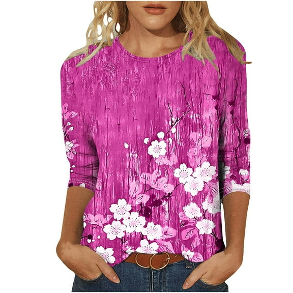SHE IS Womens 3/4 Sleeve Tops, Long Sleeve Shirts for Women Cotton V Neck Workout Tops for Women Long Sleeve Crop Loose Blouses for Women Business Casual 3/4 Sleeve Tunic Tops Women Plus Size