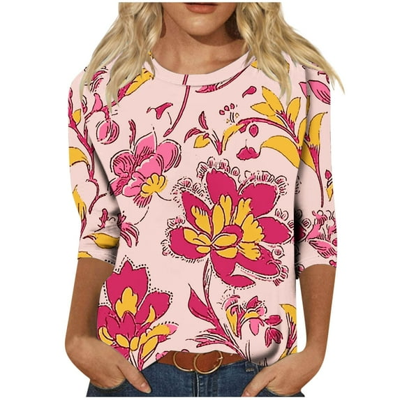 SHE IS Womens 3/4 Sleeve Tops, Long Sleeve Shirts for Women Pack Womens Long Sleeve Tops Casual Fall Chiffon Blouses for Women 2025 Plus Size Tunic Tops for Women with Pockets