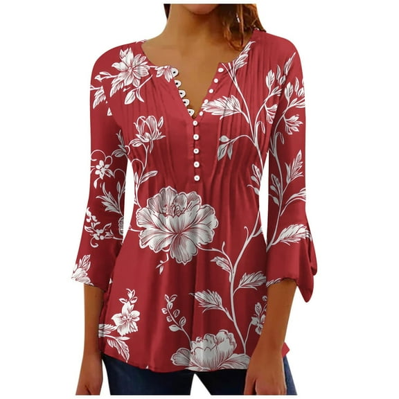 SHE IS Womens 3/4 Sleeve Tops, Long Sleeve T Shirts for Women Cotton Business Casual Tops for Women Petite Lace Blouses for Women Dressy Casual Sexy Tunic Tops for Leggings Plus Size