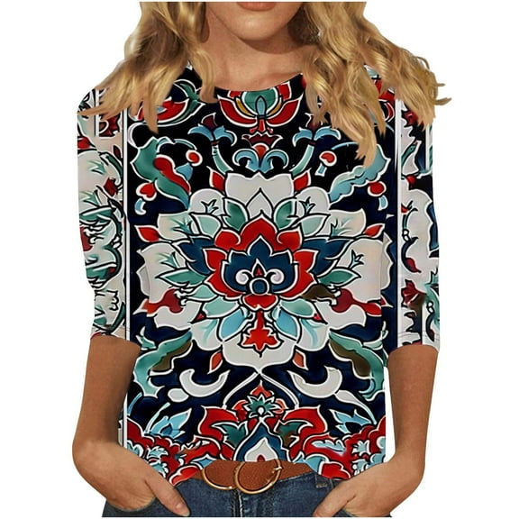 SHE IS Womens 3/4 Sleeve Tops, Long Sleeve V Neck Shirts for Women Crop Long Sleeve Tops for Women Dressy Plus Size Blouses for Women Long Sleeve Formal Basic Tees for Women Cropped