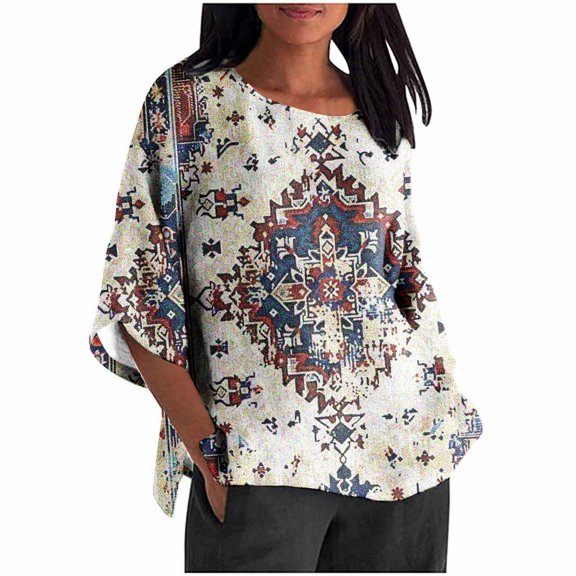 SHE IS Womens 3/4 Sleeve Tops, Long Sleeve V Neck Shirts for Women Tall Long Sleeve Shirts for Women Dressy Blouses for Women Elegant Evening Party Plus Size Tunic Tops for Women Cotton