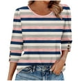 thumbnail image 1 of Womens 3/4 Sleeve Tops Loose Fit Dressy Casual Blouse Striped Print Crew Neck Spring Fall Clothes with Button (M, Purple), 1 of 6